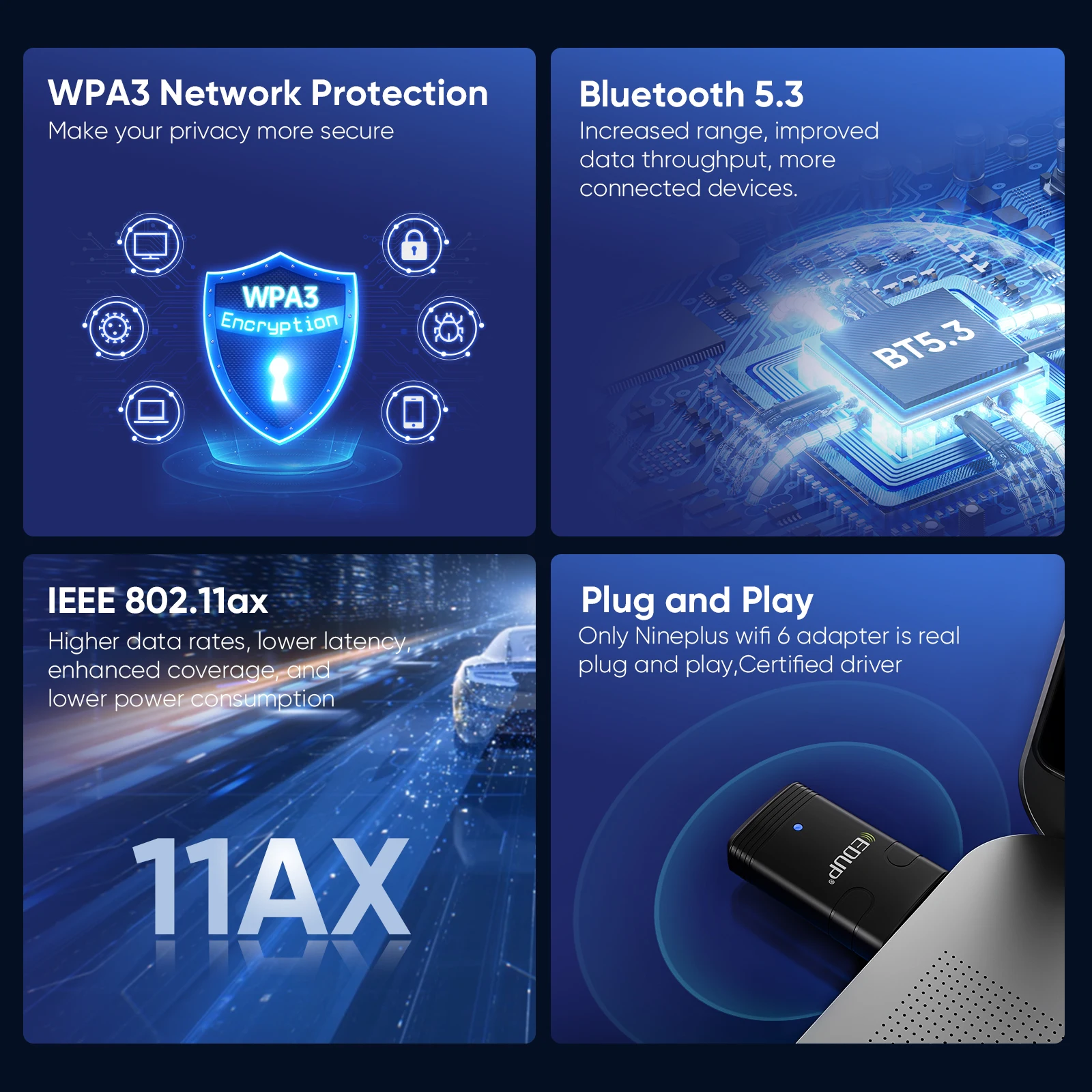 EDUP AX910 WIFI6 USB Adapter Bluetooth 5.3 Wireless Card for Windows 11/10 2.4G/5GHz Multiple Devices lLaptop Desktop Computer - imagen 4