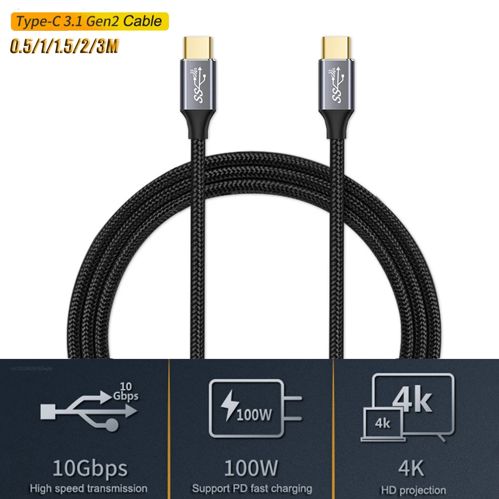 Cable USB tipo C 3,1 Gen2, cable de carga rápida de 10Gb, 4K, 5A, 100W, sincronización de datos para Macbook, teléfono móvil - imagen 2