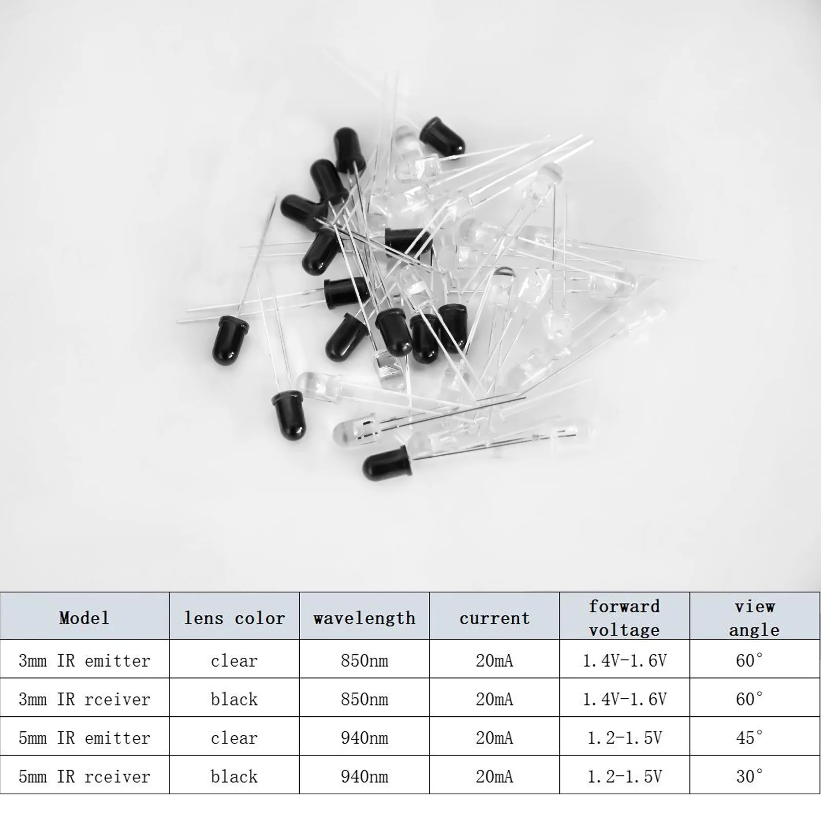 20 piezas emisor y receptor IR 940nm 3mm 5mm diodo Led infrarrojo 301a para Arduino - imagen 4