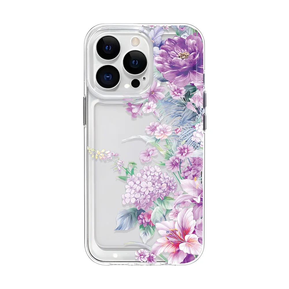 Funda de teléfono con purpurina y flores moradas para iPhone 16, 16E, 15, 14, 13, 12, 11 Pro Max Plus, funda dura para chica, carcasa transparente epoxi
