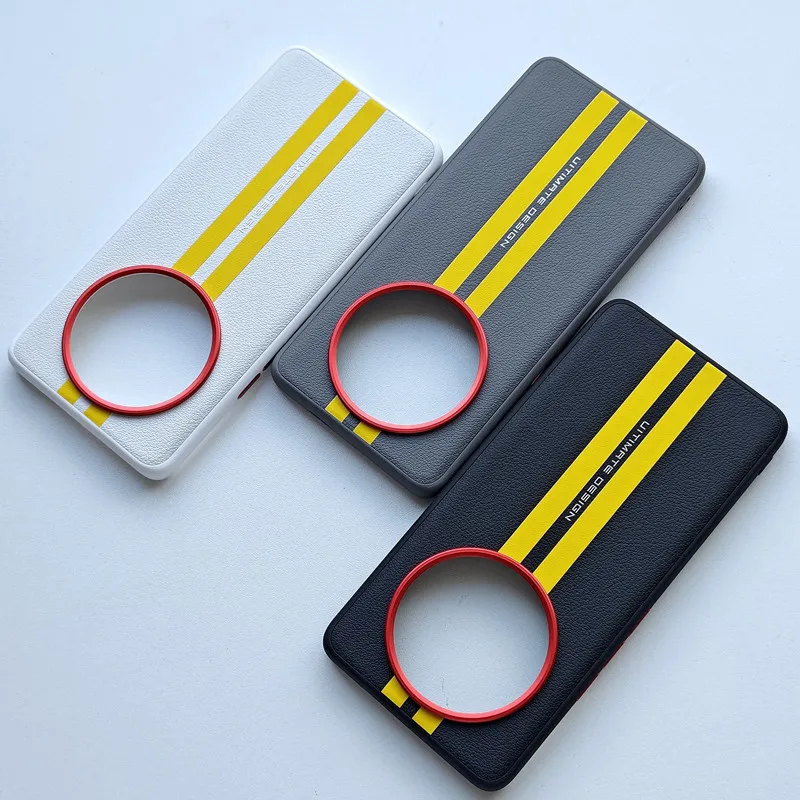 Para Honor X70 funda ELVEV pista amarilla sensación de piel PU cuero duro PC lente protección cubierta del teléfono - imagen 3