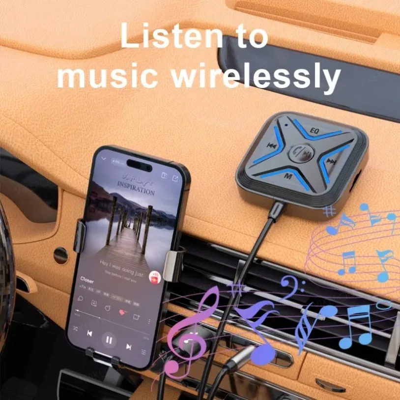 VIKEFON Bluetooth 5,3 AUX adaptador de coche micrófonos duales receptor Bluetooth para llamadas manos libres de coche música automática Audio estéreo - imagen 3