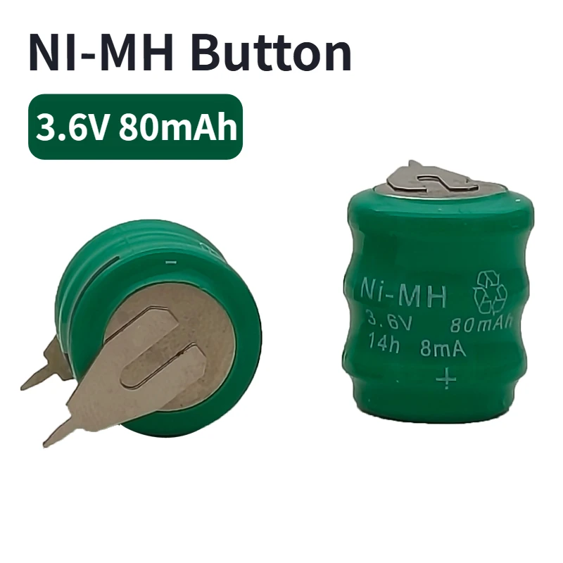 5-20 piezas 3,6 V 80mAh NI-MH pila de botón Ni MH baterías para reloj memoria lámpara de césped con pines batería recargable