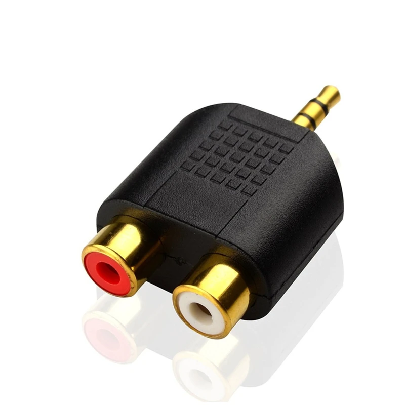 F3KE chapado en oro estéreo 3,5 mm a 2 RCA macho a adaptador rojo + blanco para - imagen 2