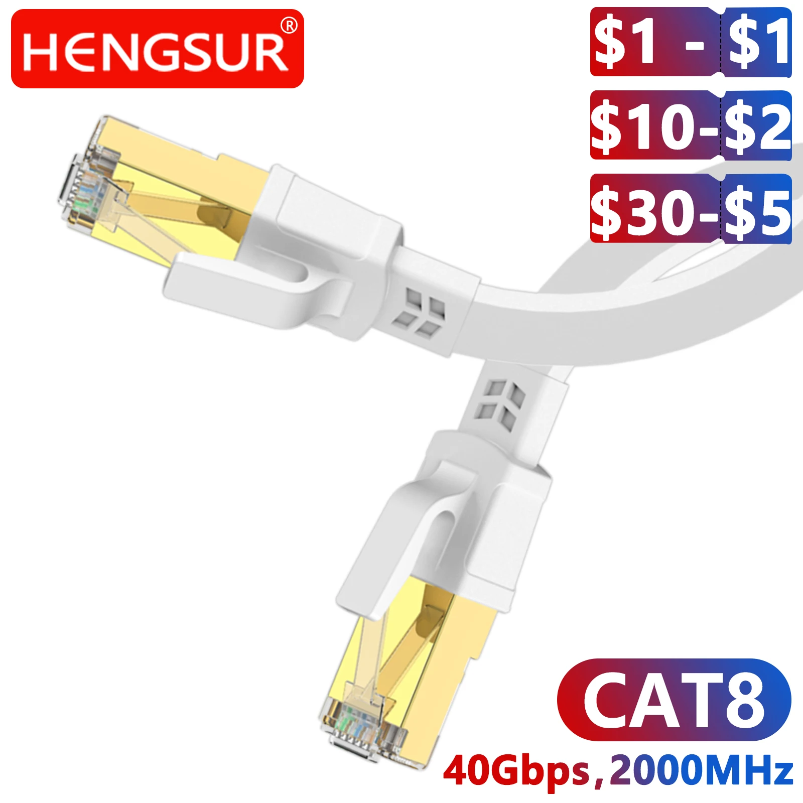 Cable Ethernet CAT8 40Gbps 2000MHz Cable LAN RJ45 de alta velocidad plano y redondo para juegos PS5 enrutador servidor de TV inteligente Cable de conexión Cat8