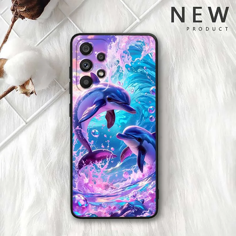 Linda tortuga oceánica para Samsung Galaxy A54 A55 A56 A70 A71 A72 A73 J4 J6 M02 M11 M12 5G funda de teléfono negra - imagen 5