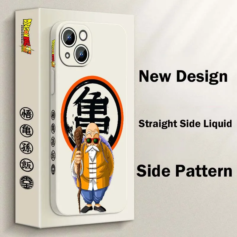 D-Dragon Ball Anime Master Roshi funda para Apple iPhone 17 16 15 14 13 12 11 Air Mini Plus Pro Max funda de teléfono con cuerda izquierda líquida - imagen 3
