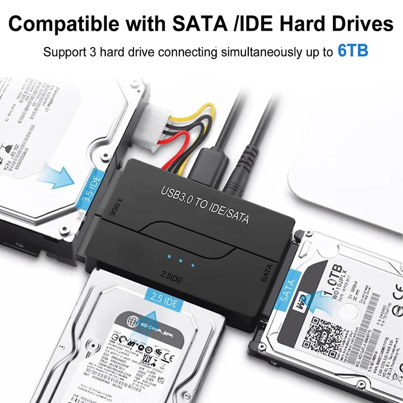 Cable convertidor adaptador de disco duro USB 3,0 a SATA IDE para 3,5 2,5 pulgadas HDD/SSD CD DVD ROM CD-RW adaptador IDE SATA 3 en 1 - imagen 3