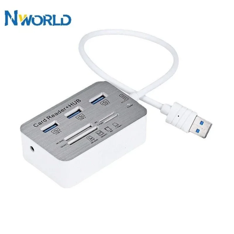 Lector de tarjetas con concentrador USB 7 en 1, expansor rápido USB 3,0 o USB 2,0, adaptador de tarjeta de memoria SD TF para disco U, PC, portátil, ratón, teclado - imagen 2