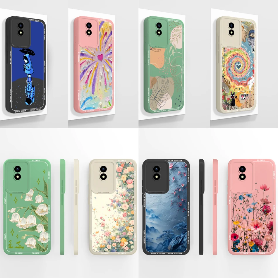 Para Vivo Y02 Y02A Y02T Y02S funda de teléfono patrones coloridos parachoques de silicona líquida suave para Vivo Y 02 carcasa protectora a prueba de golpes