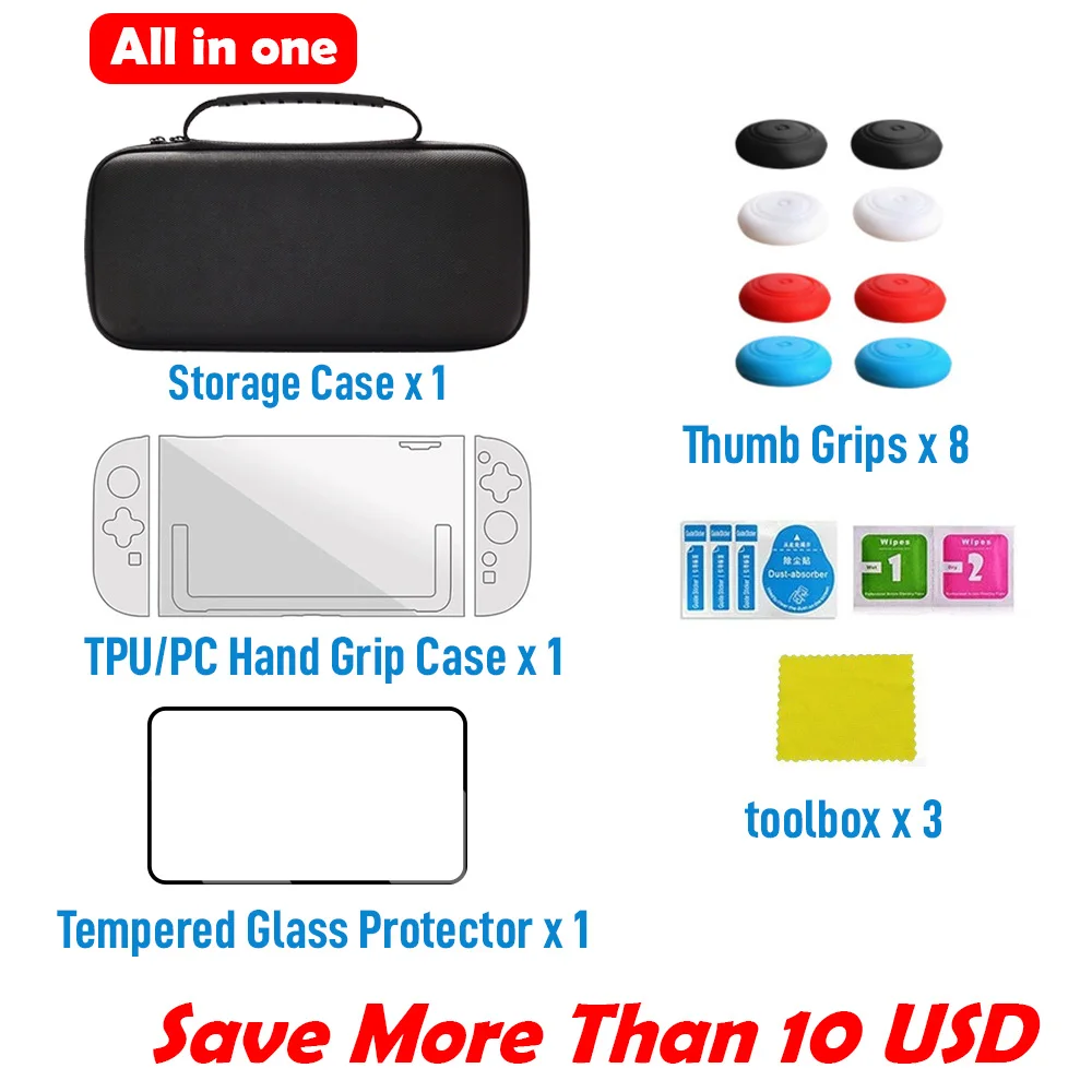 Estuche de viaje todo en uno para Switch 2, bolsa de transporte Protector de pantalla Estuche protector Agarre para pulgar Kit de almacenamiento de accesorios 14 en 1 - imagen 2