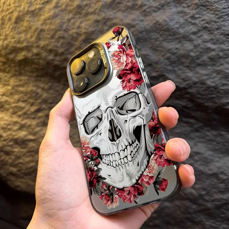 Funda de teléfono de dibujos animados florales y calavera de lujo para iPhone 16 15 14 13 PRO MAX 11 12 13 PRO X XS XR 7 8 Plus, carcasa protectora Y2k - imagen 5