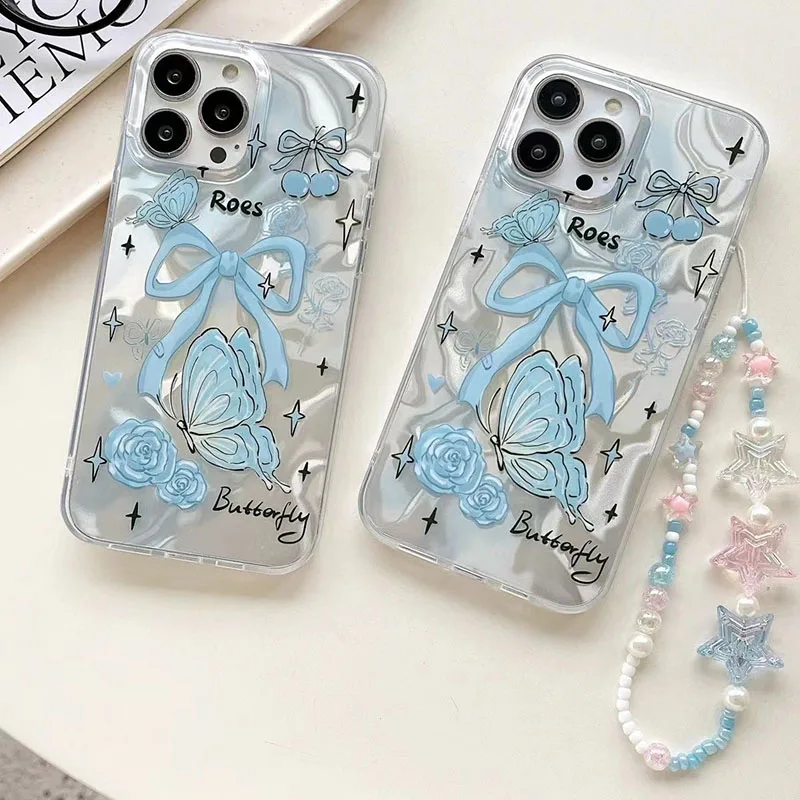 Funda con lazo de cereza y mariposa rosa para OPPO A60 A58 A78 A94 A76 A96 A74 A53S A53 A16 A16S A54S A95 A15 A15S A35 A17 A17K