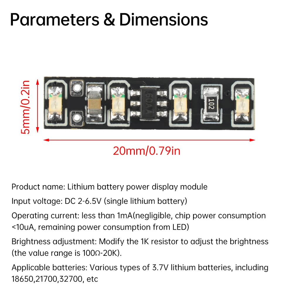 5 uds DC 3,7-4,2 V módulo de pantalla de energía 1 cadena batería de litio ternaria medidor de electricidad indicador luz Led Mini - imagen 5