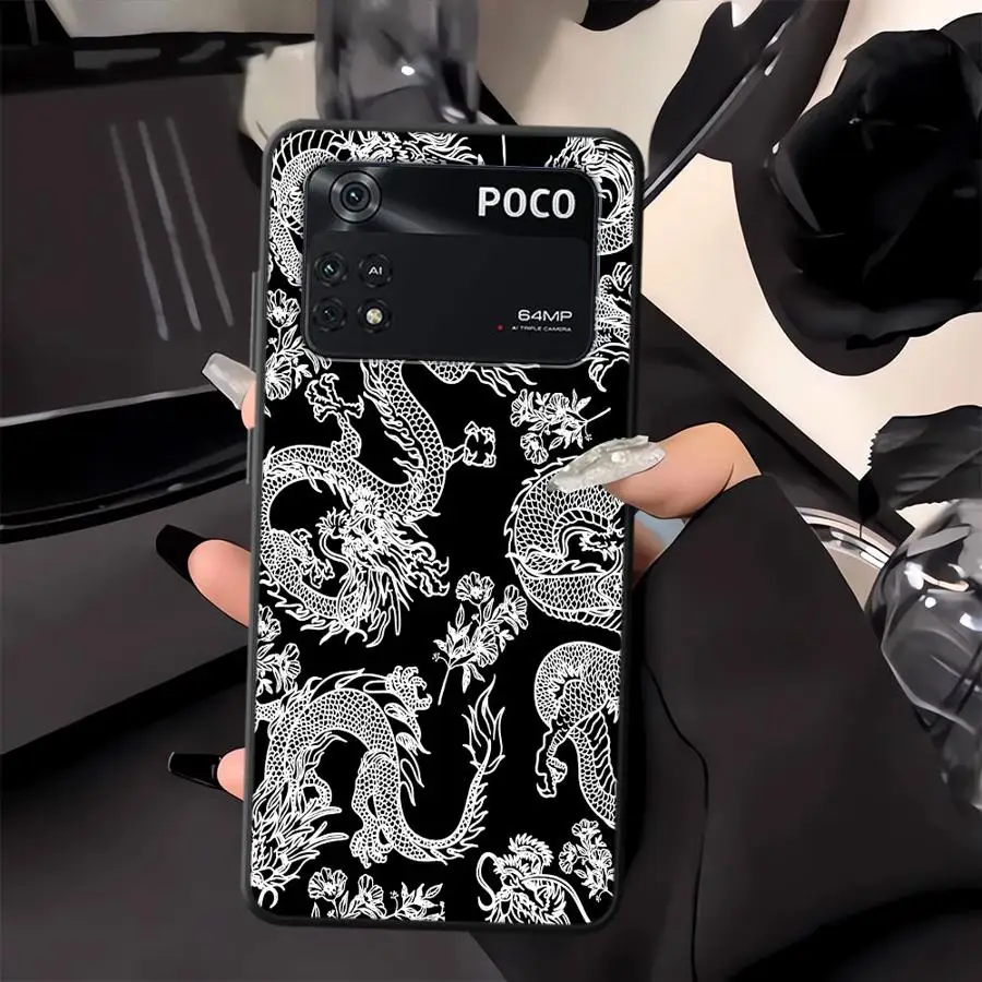 Funda de teléfono suave negra para Xiaomi Poco C50 C40 X3 X4 X5 X7 Pro M5 C75 M3 M4 M7 Pro F3 F1 C61 C71 dragón chino fresco - imagen 2
