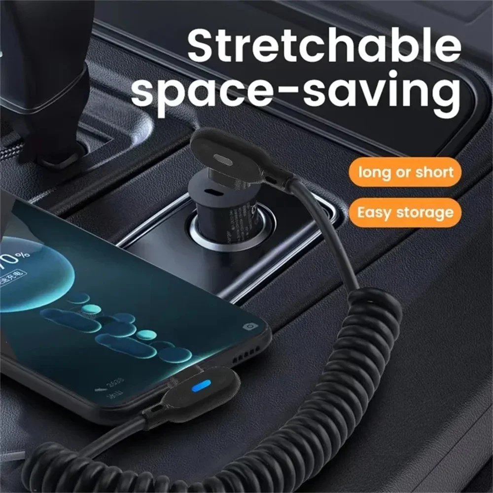 Cable USB C de resorte corto 6A 90 ° Cable de carga rápida C para Samsung Galaxy Xiaomi 14 Huawei cargador de teléfono Cable de coche - imagen 3