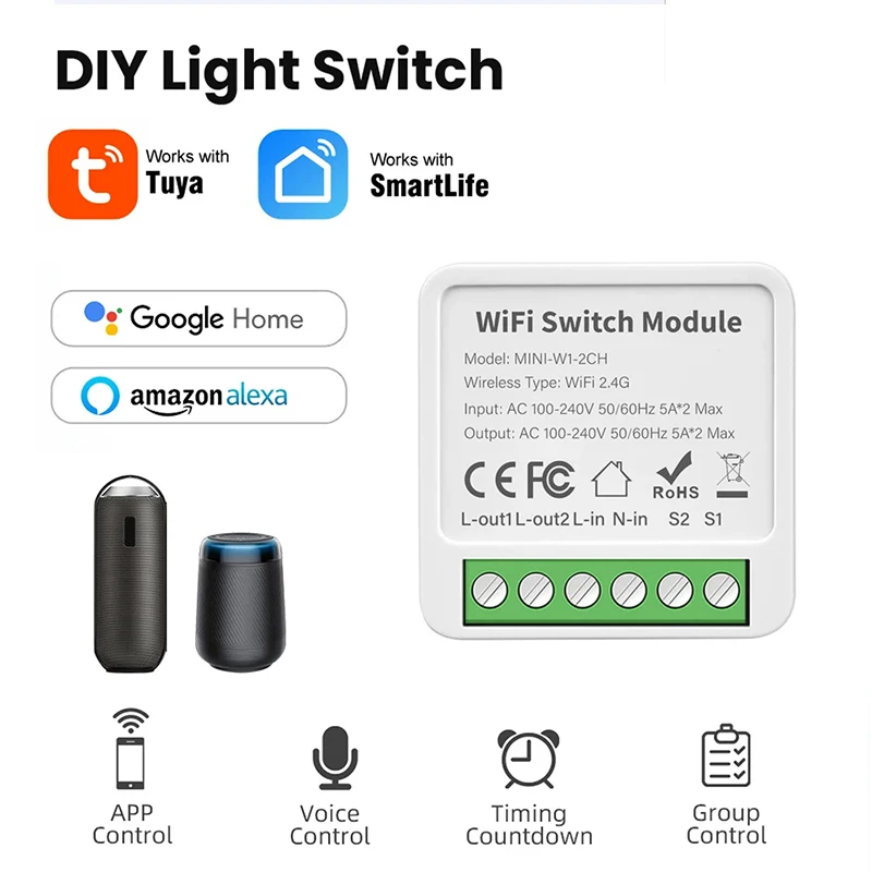 Tuya Zigbee 3,0 Mini interruptor inteligente 16A automatización de vida inteligente módulo DIY disyuntor compatible con Control bidireccional funciona con Alexa Google Home