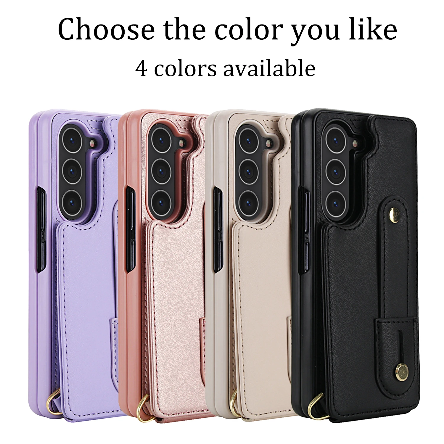 Funda de cuero tipo billetera con pulsera cruzada para Samsung Galaxy Z Fold 7 6 5 4 5G, funda con diseño de muñeca con doble botón magnético y ranura para tarjetas - imagen 2