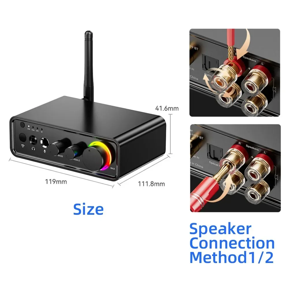 Woopker Mini amplificador de potencia Bluetooth M19 BT TPA3116D2 200W amplificador de Audio 2,0 canales con micrófono entrada Coaxial óptica - imagen 5