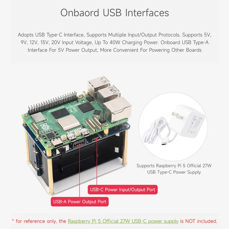 Raspberry Pi 5 UPS HAT (E) 5V 6A Fuente de alimentación ininterrumpida compatible con baterías de 4x21700 Li (no incluidas) Conector de pines Pogo - imagen 3