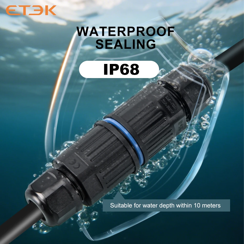 ETEK IP68 Terminal impermeable para exteriores, conector rápido de cable conector impermeable, conector impermeable, LED sin soldadura de 2/3 núcleos - imagen 2