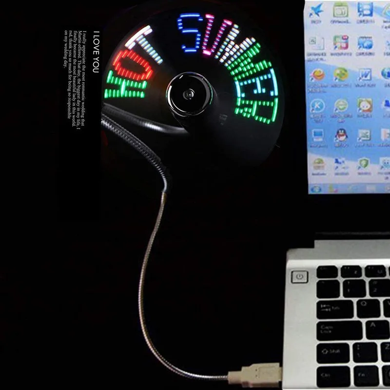 Ventilador USB creativo, ventilador programable con luz LED RGB USB, cuello de cisne Flexible, Mini ventilador USB para mensajes DIY para PC, portátil, Notebook y escritorio - imagen 3