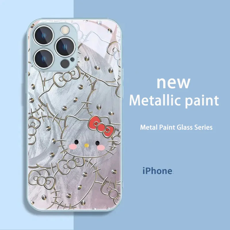 Funda de teléfono de Color metálico para IPhone, carcasa dura de cristal para modelos X, XR, XS, 16, 15, 14, 13, 12 Mini, 11 Pro Max, 7, 8, SE, 20 Plus - imagen 4