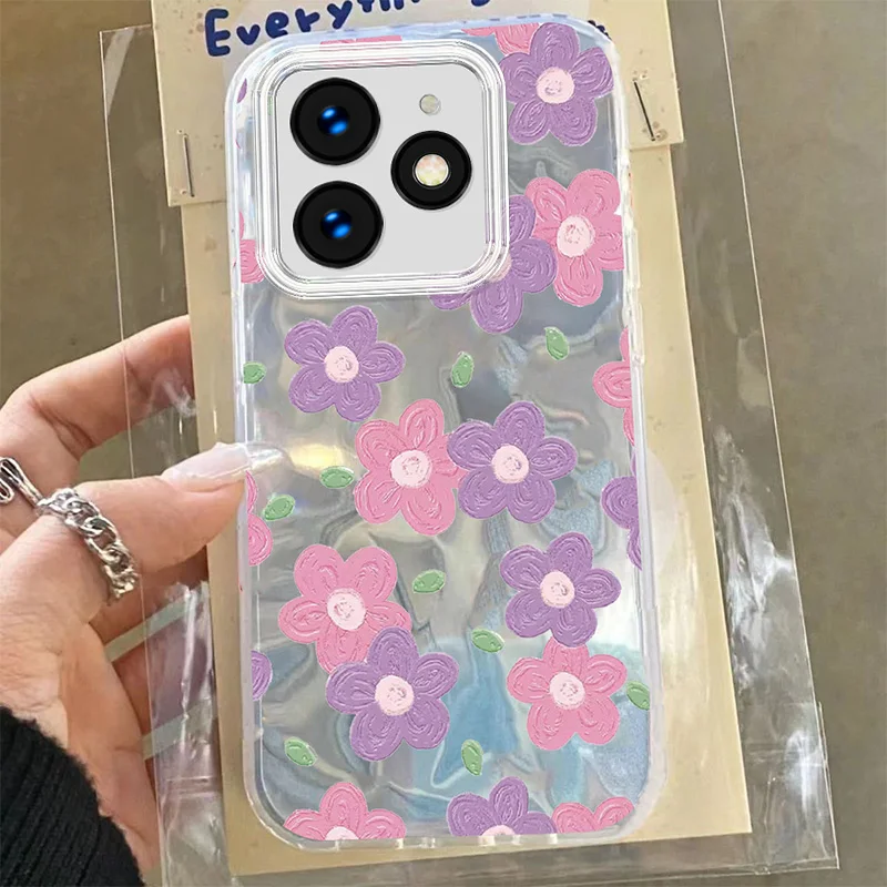 Funda de dibujos animados de gato negro de flores para Infinix Smart 8 8 Pro Hot 40i Tecno Spark Go 2024 20C 20 ITEL A50 P55 4G PC, fundas de teléfono - imagen 3