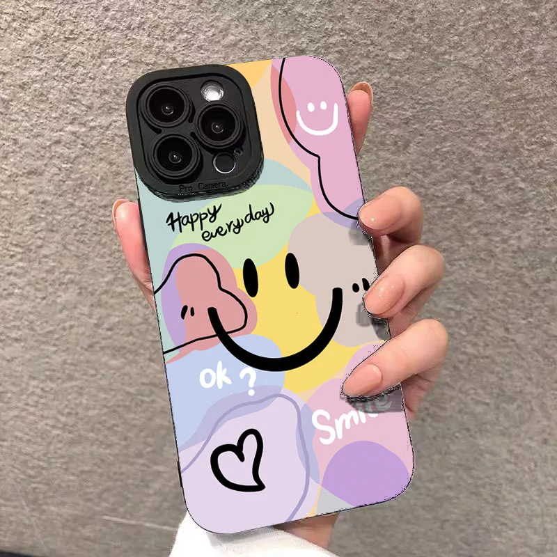 Funda de teléfono para iPhone 17 16 15 14 13 12 11 Pro Max Plus Mini XS X XR 16e lindo sonrisa amor corazón diseño caramelo funda de silicona suave