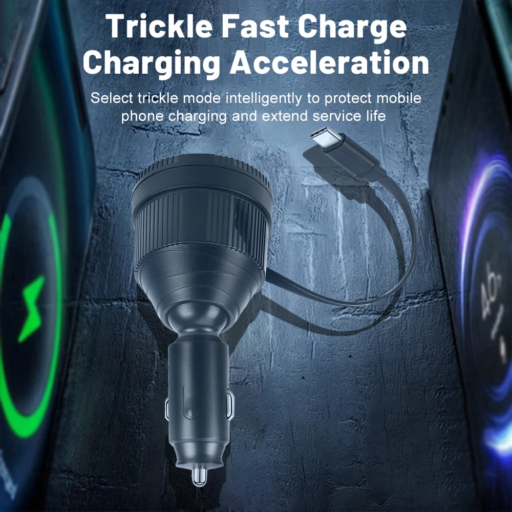 Adaptador de corriente de 68W, Cable USB C, adaptador de cargador retráctil, USB PD, cargador de coche multifuncional para teléfono iPhone Samsung - imagen 2