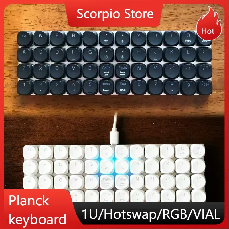 【P48SR】Planck Teclado de perfil bajo de 48 teclas Placa de aluminio personalizada 1U Teclados mecánicos ortogonales RGB con cable Firmware QMK/VIAL