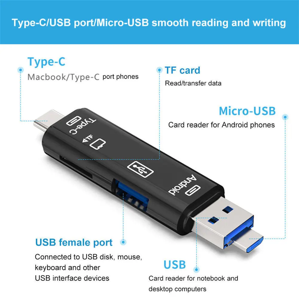 Lector de tarjetas OTG 5 en 1 Micro USB tipo C lector de tarjetas de memoria TF para teléfono Android ordenador Smartphone Dock adaptador OTG tipo C - imagen 2