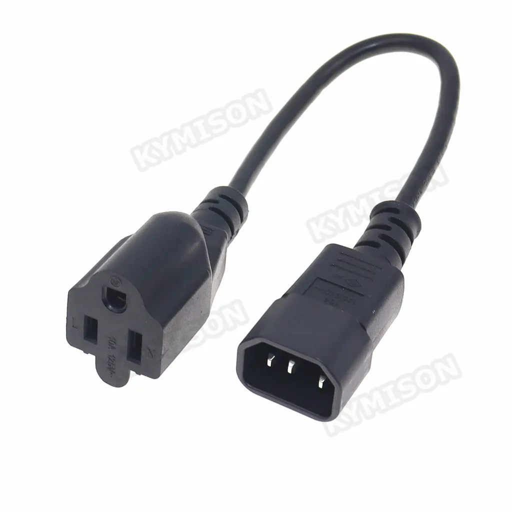 IEC 320 C14 enchufe macho a NEMA 5-15R Cable adaptador de corriente de PC hembra de 3 puntas 14AWG SJT Cable de extensión duradero 15A negro 0,3 M-3M - imagen 3