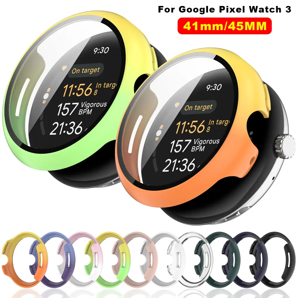 Vidrio templado + funda para Google Pixel Watch 3, 41mm, 45mm, protector de PC completo, Protector de pantalla de parachoques, película