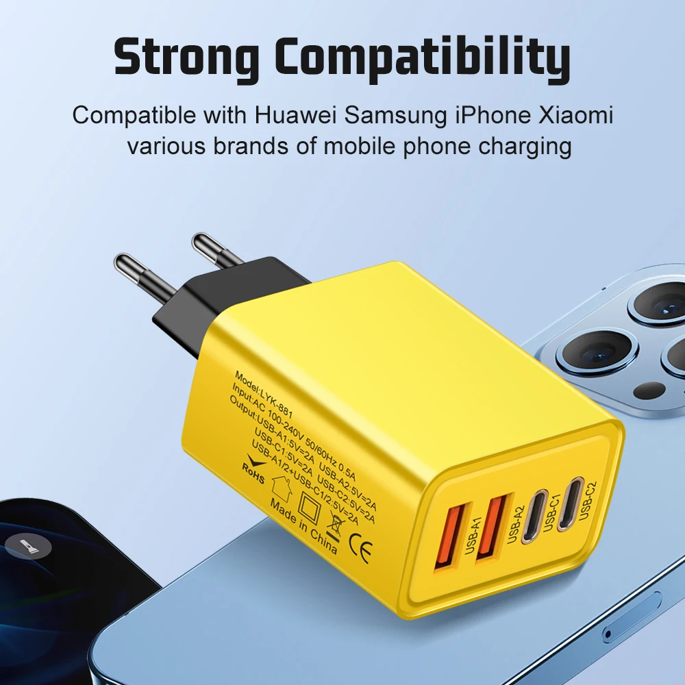 Total 40W 2 USB 2 tipo cargador de pared multipuerto adaptador USB PD para Xiaomi iPhone 13 12 para Samsung carga de enchufe de teléfono móvil - imagen 5