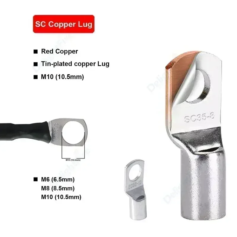 Cable de batería 8 6 4 3 0 AWG con anillos de terminal M6 M8 M10 Cable de silicona rojo y negro para inversor de energía Solar automotriz barco marino RV - imagen 3