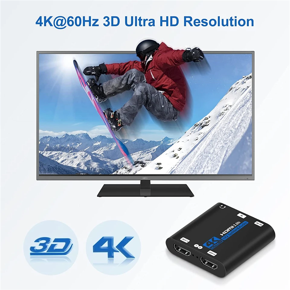 Divisor 4K HDMI 2023, interruptor amplificador HDR HDMI2.0, 1x2, para PS4, Apple, TV, XBox, PS5, 2,0 - imagen 5