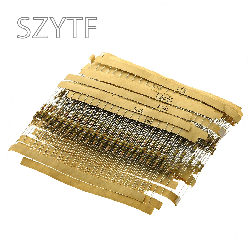 Paquete de resistencias de película de carbono de 1/4W 5% 10 ohm-1M de uso común 30 tipos * 20 = 600 piezas