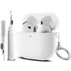Funda transparente + cordón + llavero + palo de limpieza para AirPods 4 Fundas protectoras de TPU para 2024 nueva funda AirPods 4