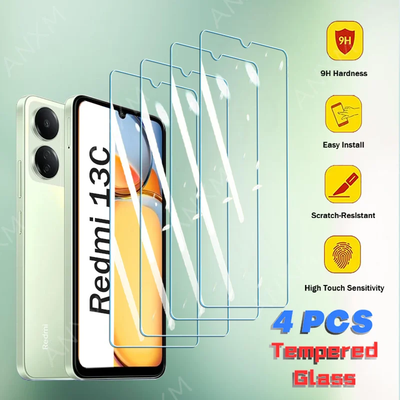 4 Uds vidrio templado para Xiaomi Redmi Note 13C 13 12 12T 11 10 Pro Plus 12S 11S 10S Protector de pantalla de vidrio Protector - imagen 2
