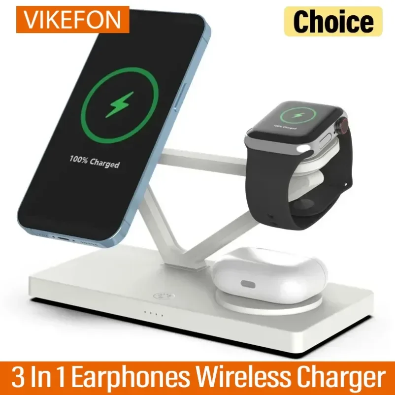 Auriculares 3 en 1, estación de carga inalámbrica, carga rápida, soporte de cargador inalámbrico magnético para iPhone 17-12, Apple Watch AirPods