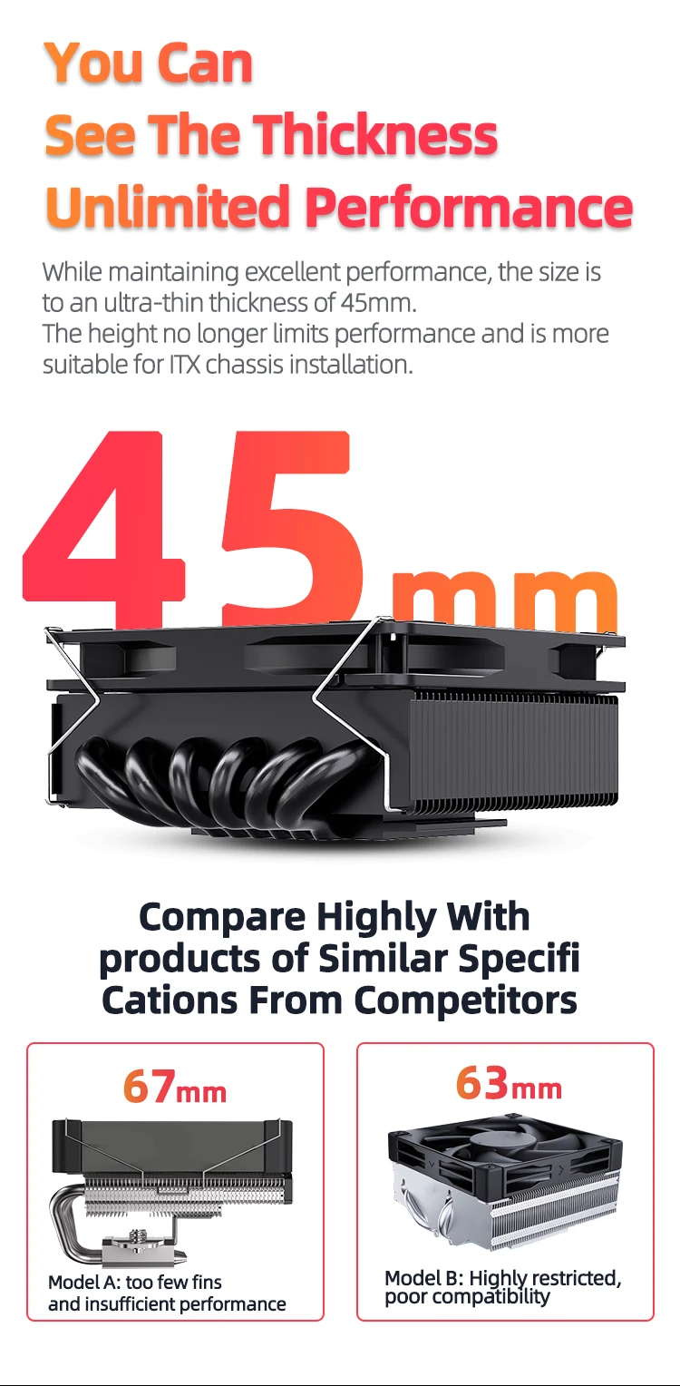 TEUCER 6 tubos de calor disipador de calor ultrafino 45CM enfriador de CPU de perfil bajo TDP 130W LGA1700/115X/2011/2066 AM5 ITX radiador para juegos - imagen 5