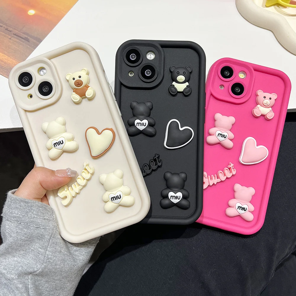 Funda de teléfono de oso bonito de lujo para iPhone 16 Pro Max Funda iPhone 11 13 15 14 12 16 Plus 16promax 15promax 14promax fundas de silicona - imagen 5