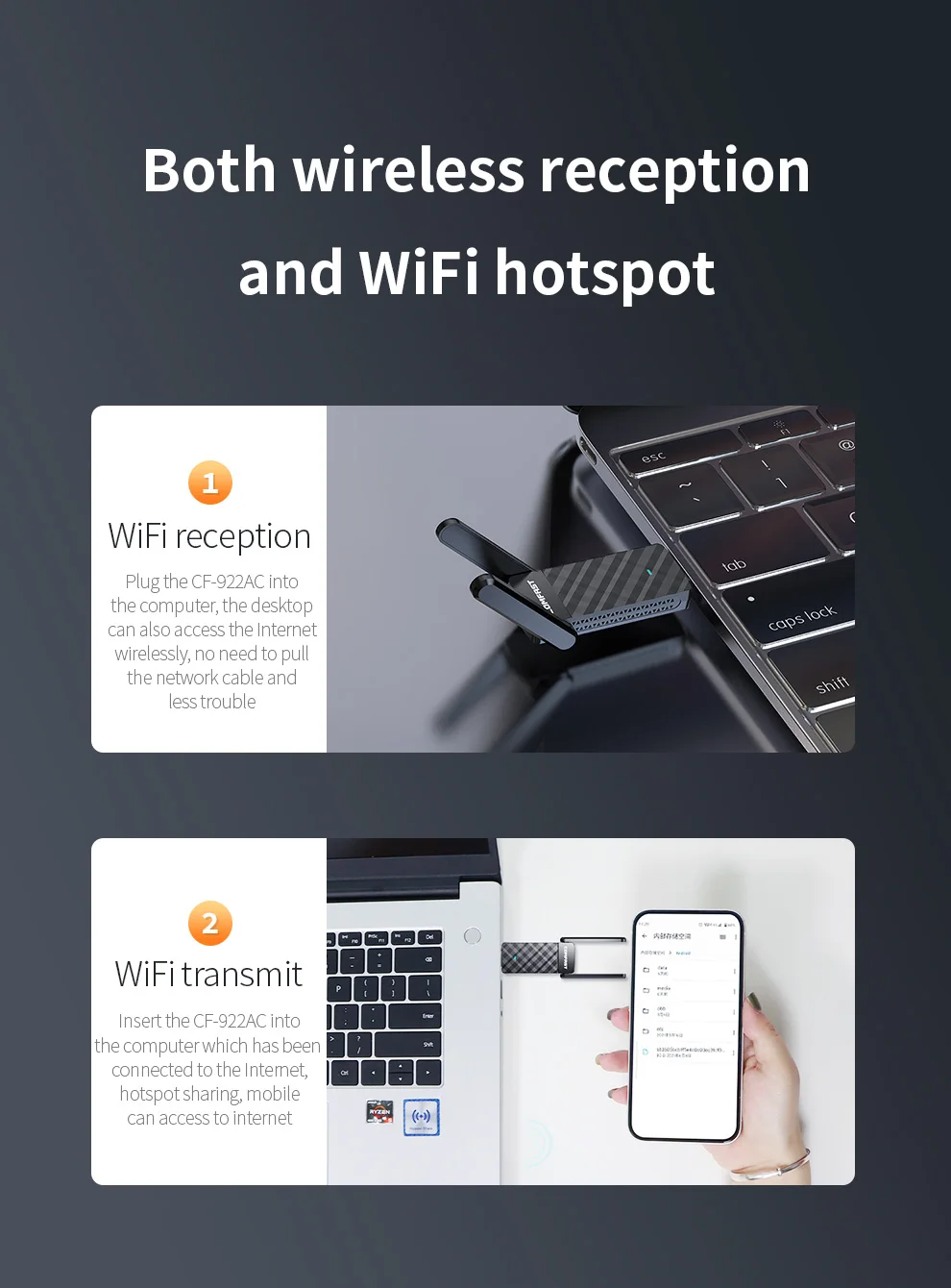 Adaptador WiFi Comfast 2,4G y 5G USB3.0 unidad libre WiFi Dongle AC1300 tarjeta de red inalámbrica para Win XP/7/8/10/11 Kali Linux Monitor - imagen 3