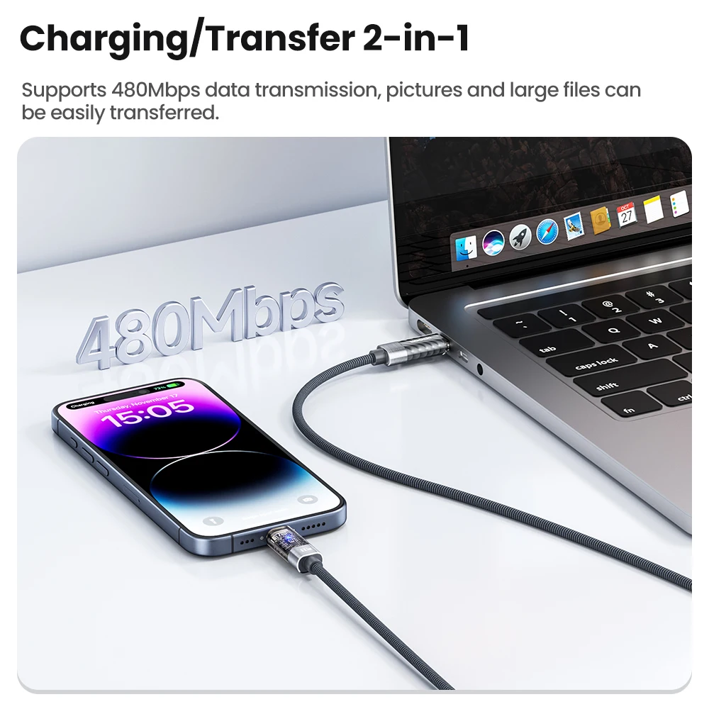 Toocki 100W USB C a USB C Cable apagado automático QC4.0 PD3.1 carga rápida para Macbook iPhone 16 15 Smsuang S23 S24 Xiaomi Huawei - imagen 5