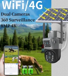 Cámara solar 4G y WiFi para exterior, doble lente 360° 4K