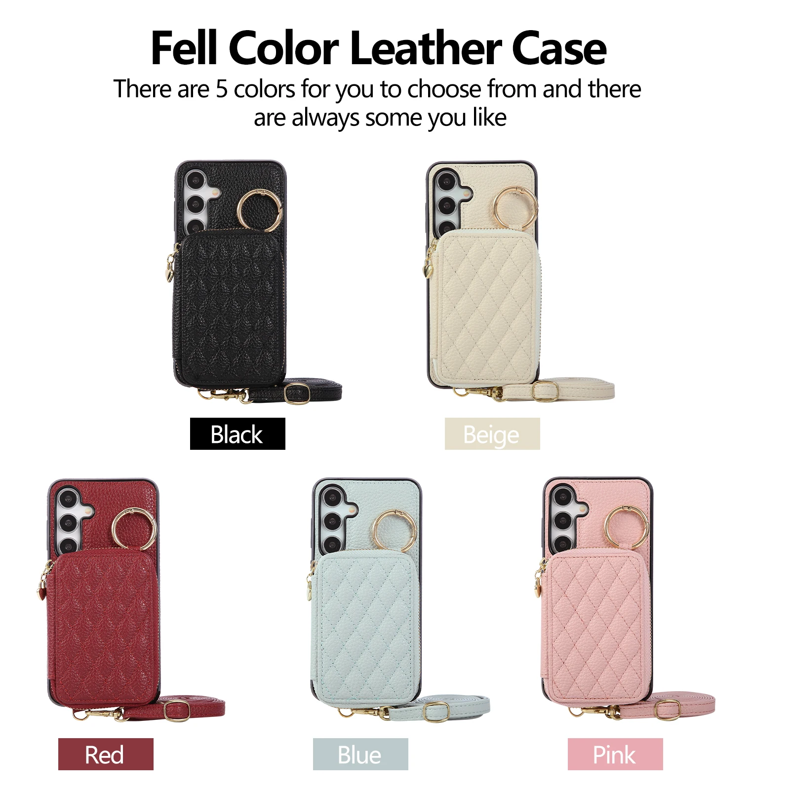 Bandolera con cremallera tarjetas Solt anillo titular cartera Funda de cuero para Samsung S25 Ultra S24 Plus S23 S22 A56 A16 A26 A36 A06 A55 cubierta - imagen 4