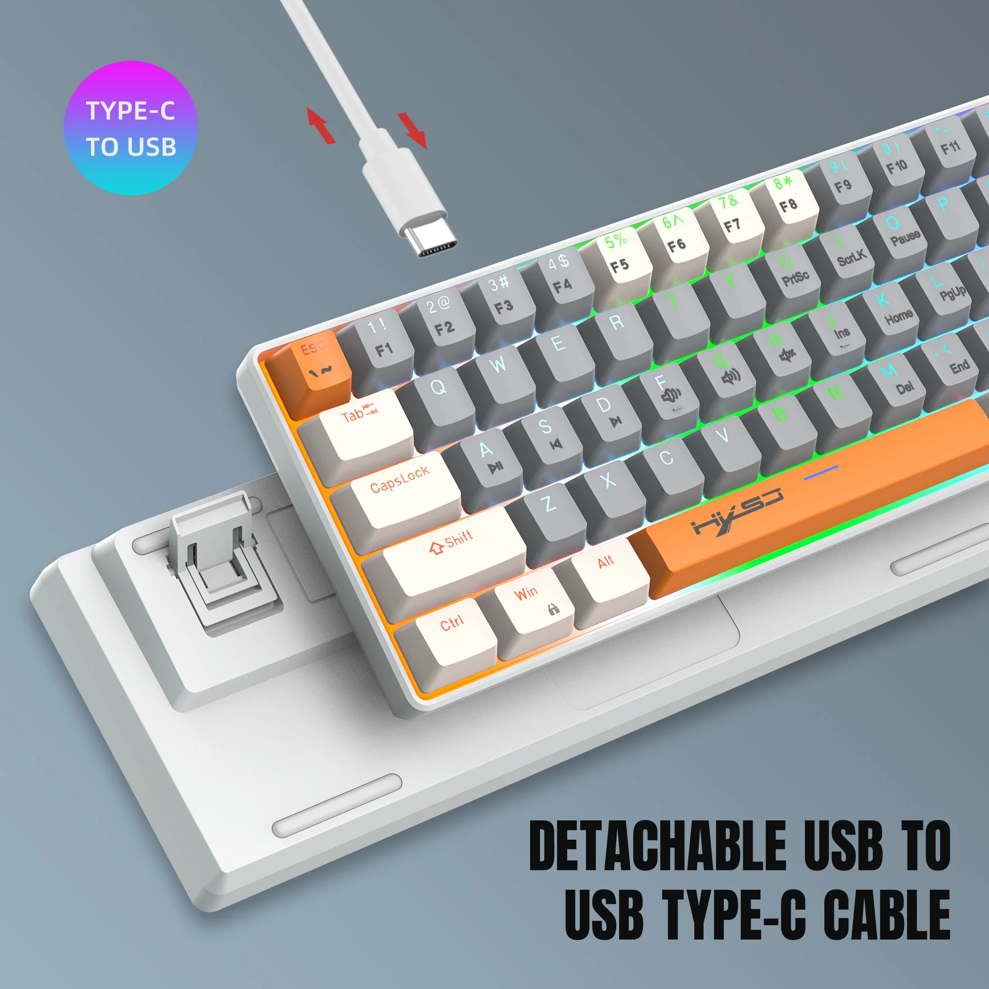 Teclado mecánico verdadero de 63 teclas, Mini interruptor azul/rojo con cable, teclado retroiluminado RGB de tres teclas de colores para ordenador portátil y PC - imagen 4