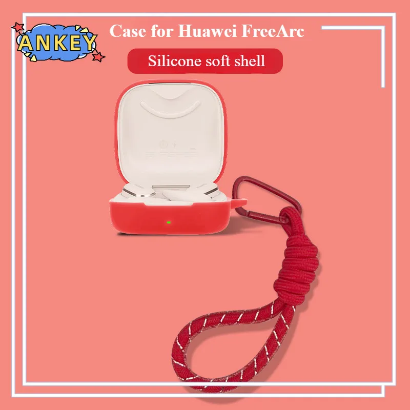 Para Huawei FreeArc funda protectora de silicona suave portátil resistente a los arañazos carcasa con mosquetón cordón - imagen 2