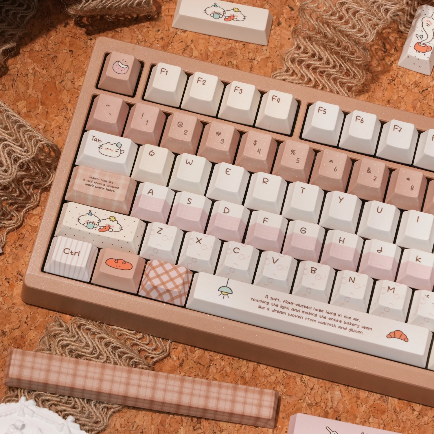 Pan gato Keycap cereza perfil 138 teclas dibujos animados lindo PBT teclas personalizadas para teclado mecánico 2,25/2.75U barra espacial ISO Enter - imagen 3